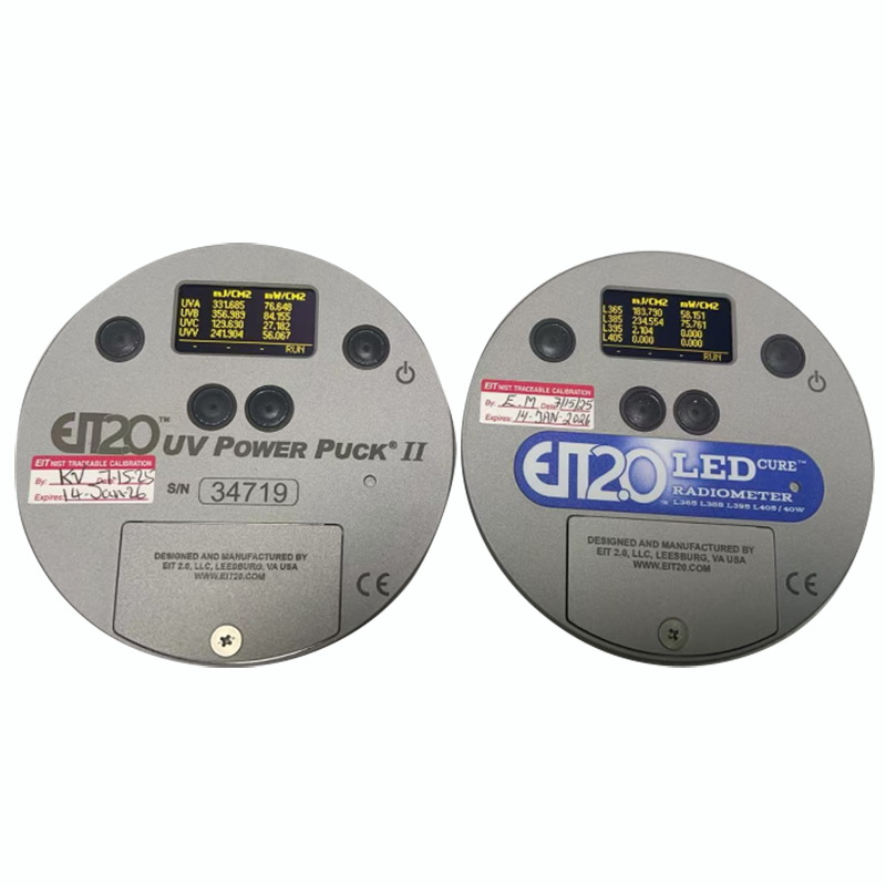 Vergelijkingsgegevens Testresultaten van EIT Power Puck II en LED Cure 4 Brand in de Verenigde Staten